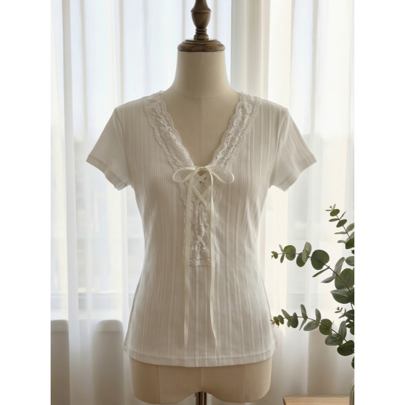 Fashion Tie Short Sleeve T-shi - Street Fashion Korean Girl recension och pris