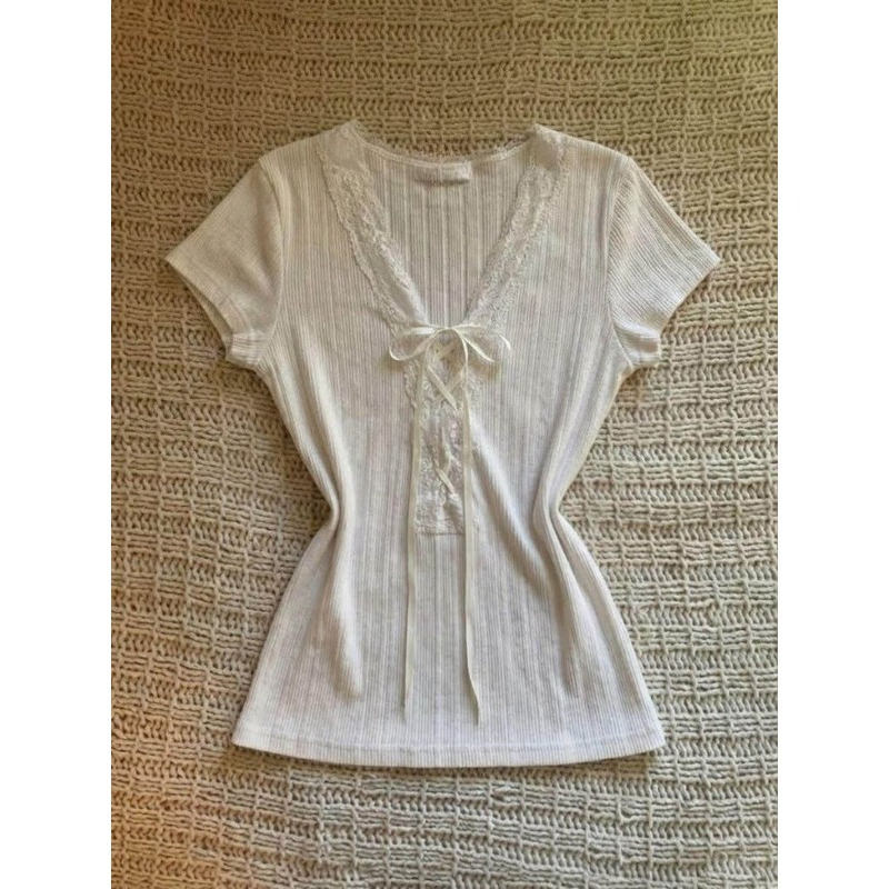 Fashion Tie Short Sleeve T-shi - Street Fashion Korean Girl recension och pris