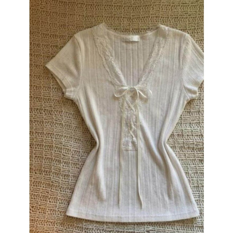 Fashion Tie Short Sleeve T-shi - Street Fashion Korean Girl recension och pris