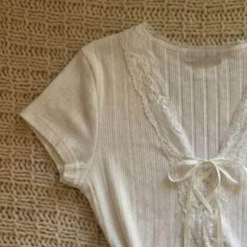 Fashion Tie Short Sleeve T-shi - Street Fashion Korean Girl recension och pris