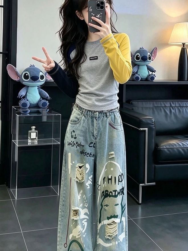 Girls Casual Long Sleeve Denim - Street Fashion Korean Girl recension och pris