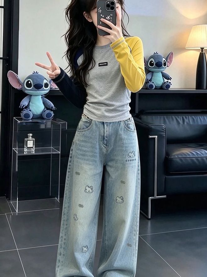 Girls Casual Long Sleeve Denim - Street Fashion Korean Girl recension och pris