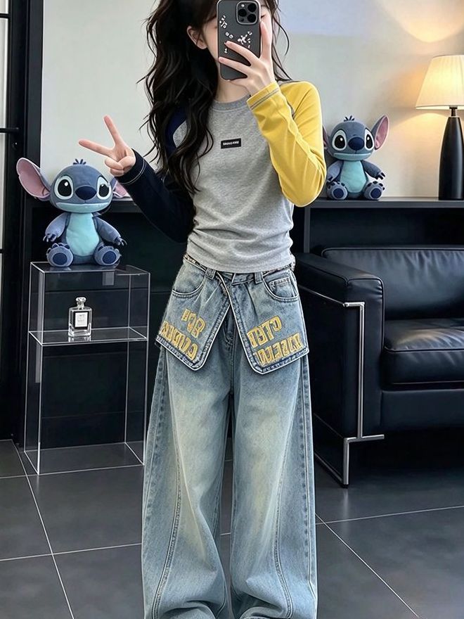 Girls Casual Long Sleeve Denim - Street Fashion Korean Girl recension och pris