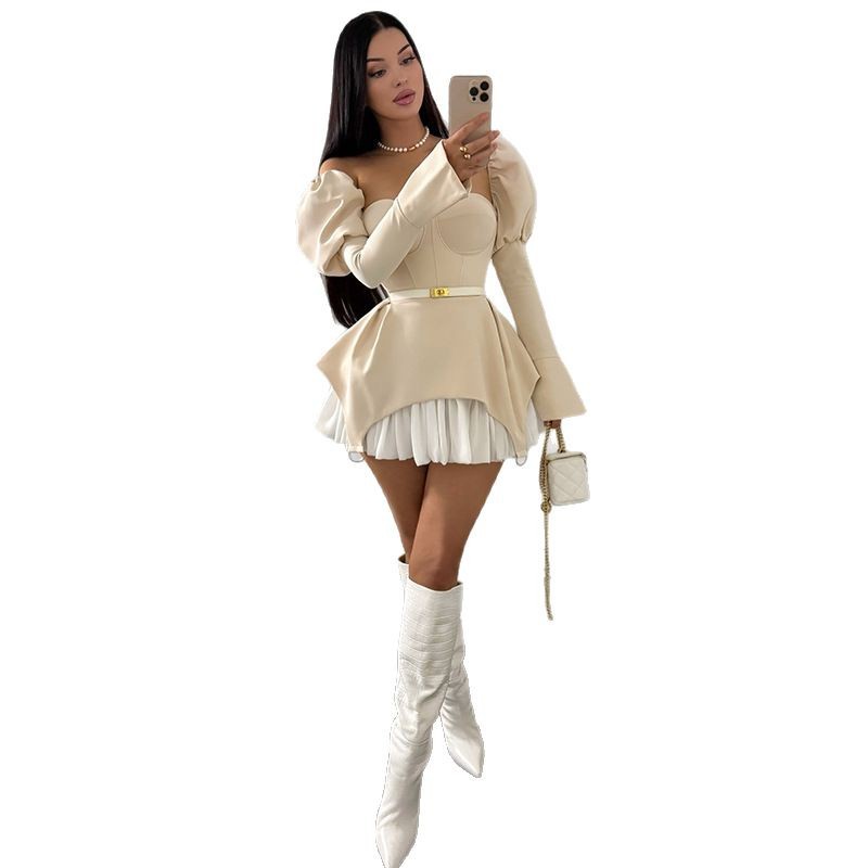 Bubble Sleeve Slim Patchwork S - Guangzhou Street Fashion recension och pris