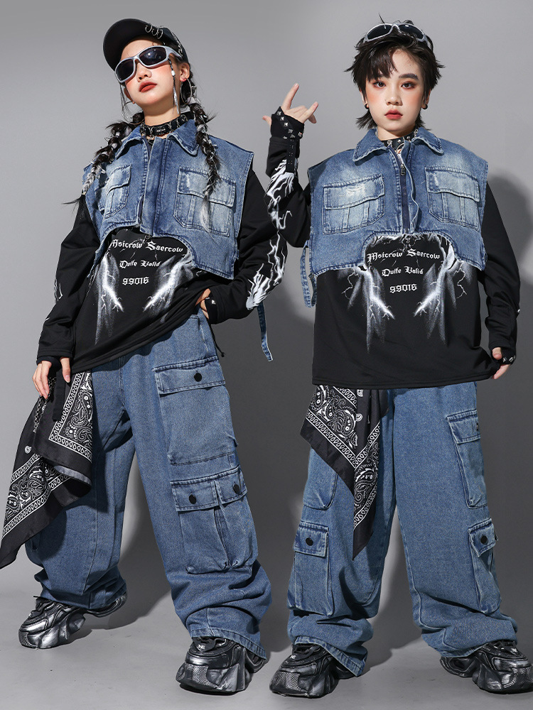 Kid Hip Hop Clothing Denim Blu - Street Fashion Jeans Women recension och pris